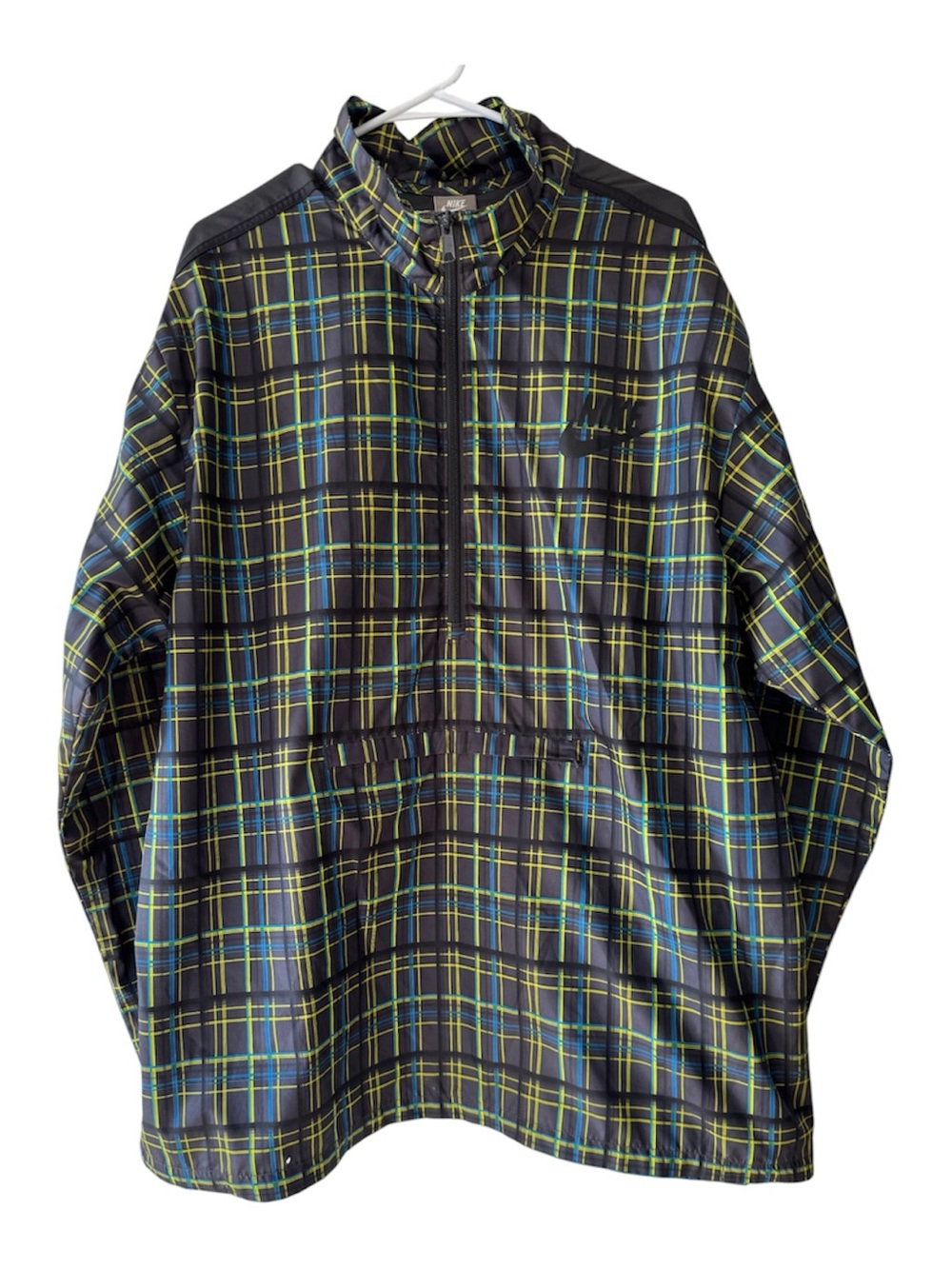 Nike Plaid Half Zip Windbreaker Jacket Men’s XXL Black Blue Yellow Anorak